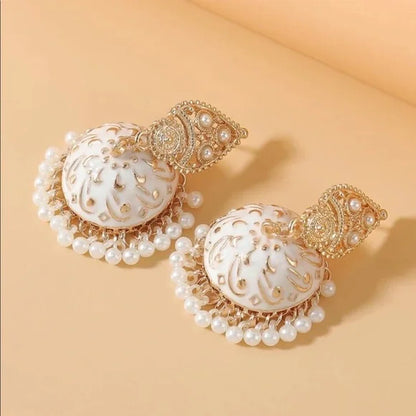 Fashion Jewelry Jewelry | Trendy Faux Pearl Tassel Drop Jhumka Earrings | Color: Gold/White | Size: Os