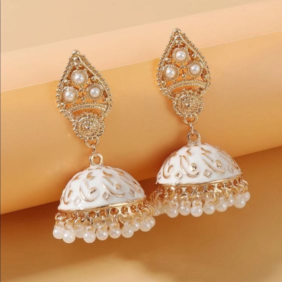 Fashion Jewelry Jewelry | Trendy Faux Pearl Tassel Drop Jhumka Earrings | Color: Gold/White | Size: Os