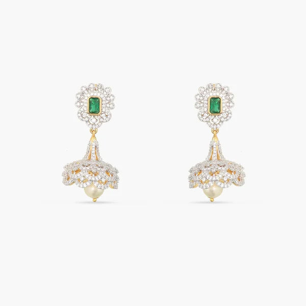 Laura Nakshatra CZ Jhumka Earrings - Green