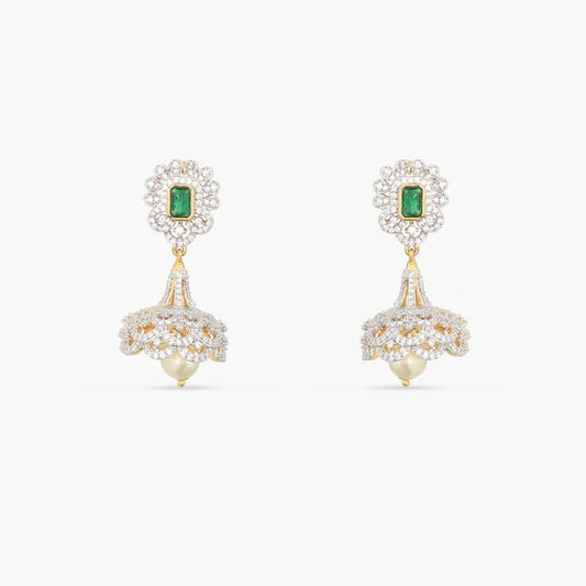 Laura Nakshatra CZ Jhumka Earrings - Green